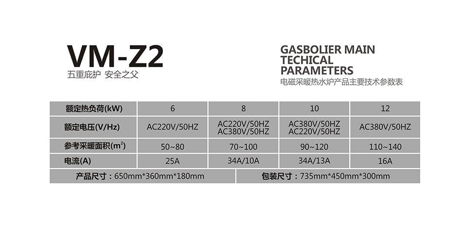 電磁壁掛爐VM-Z2產品參數(shù)